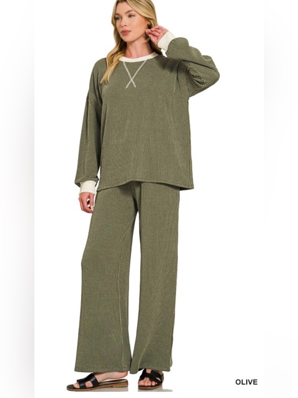 Cozy Olive Ribbed Lounge Set — Women’s Sleepwear